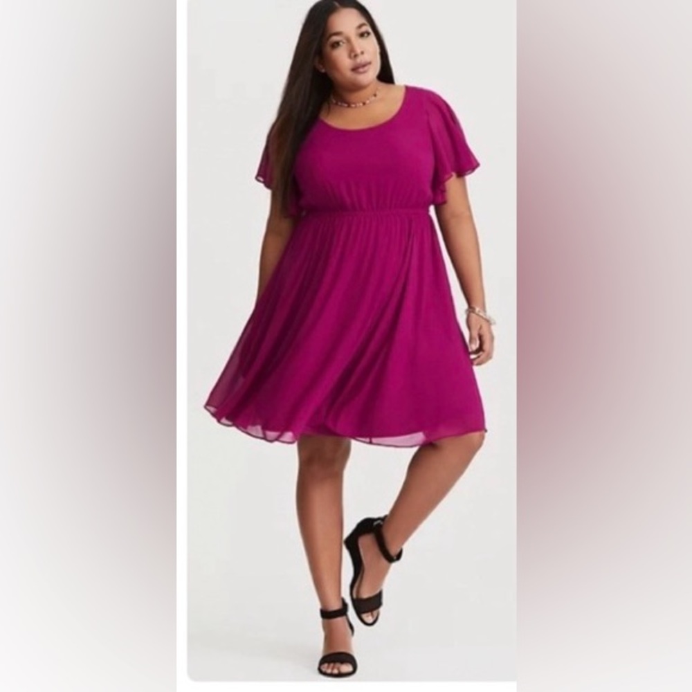 Torrid Women's 2X Pink/Purple Midi Flowy Dress Sheer Over Layer Slip Underneath